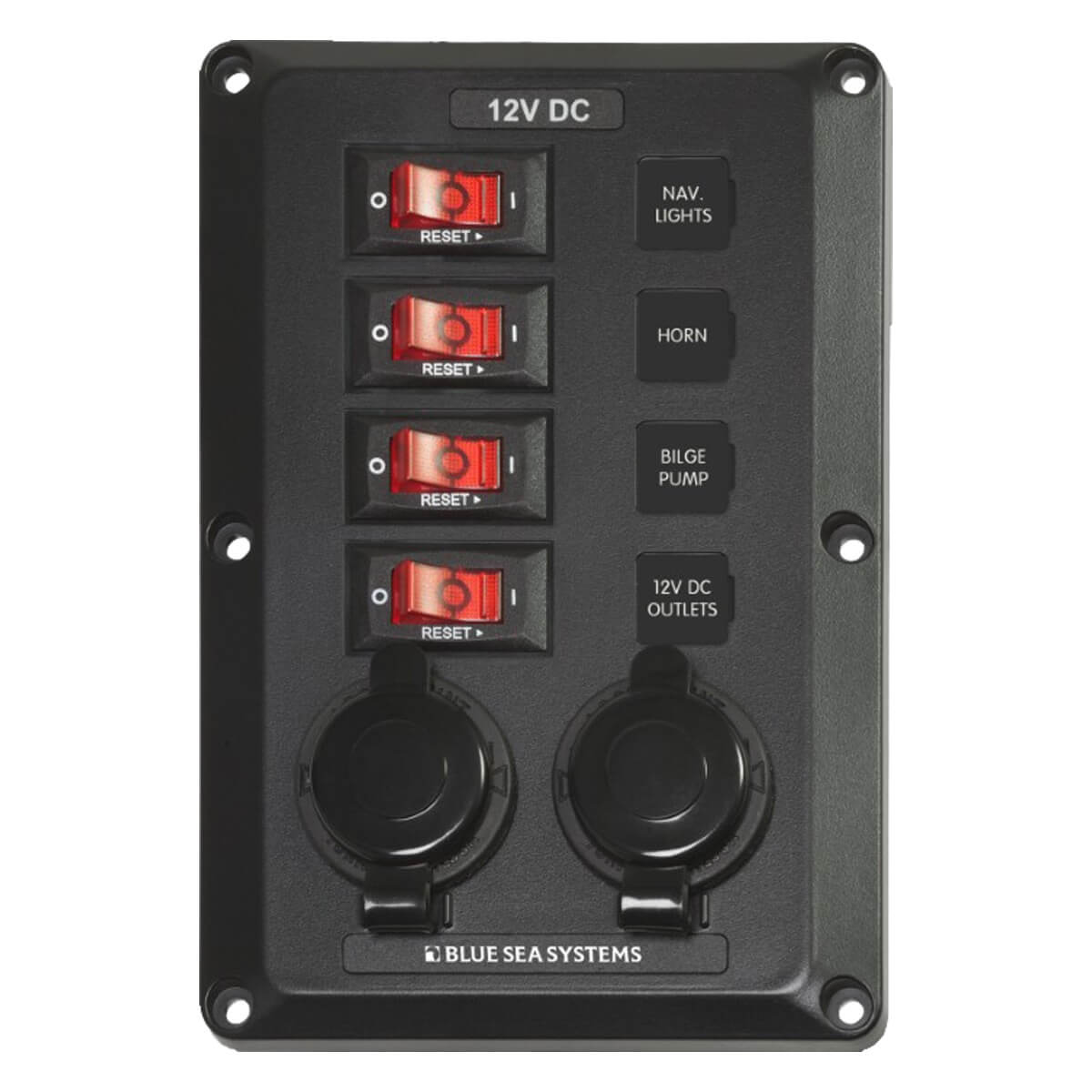4 Position with 12V Sockets, BelowDeck Circuit Breaker Panel