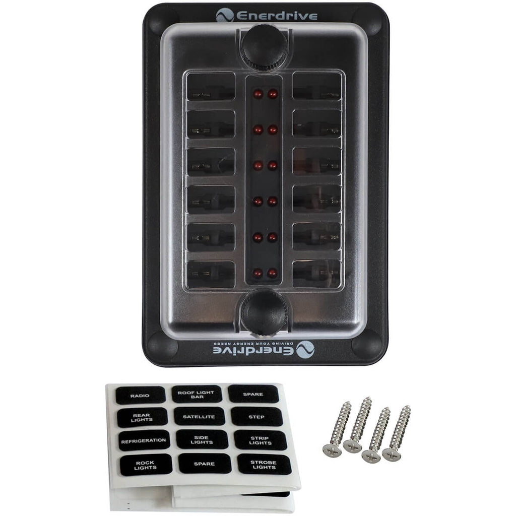 Fuse Block Rear Entry Panel Mount 1 In 12 Out with LEDs